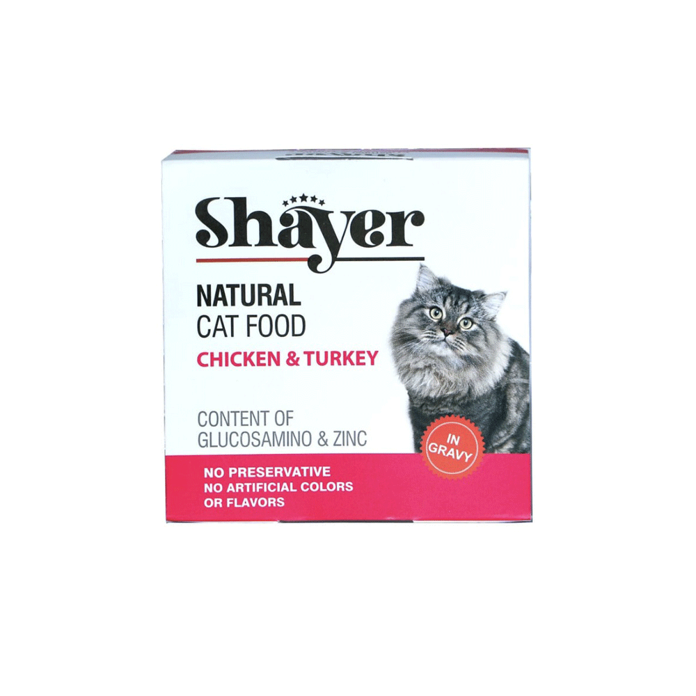 کنسرو گربه شایر نچرال مرغ و بوقلمون shayer 110g